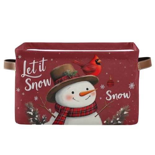 Winter Snowman Cardinal Birds Storage Basket with Waterproof Liner and PU Handles Let It Snow Christmas Red Storage Bins Boxes 14.2" Collapsible Decorative Baskets for Bedroom Closet Office 1 Pack - color: Snowman, size: 1 Pack