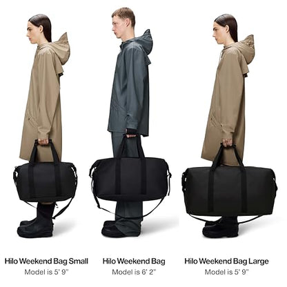 RAINS Hilo Weekend Bag Small - Coal Waterproof Travel Duffel for Men and Women - Compact Black Duffle with Coated Zip, Adjustable Strap, Compression Straps - 2 Year Warranty - color: Coal