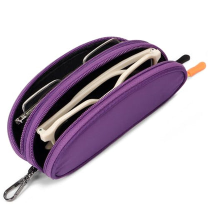 Double Eyeglasses Case Soft Portable Zipper Sunglasses Pouch with Keychain Clip for Men Women - color: Purple