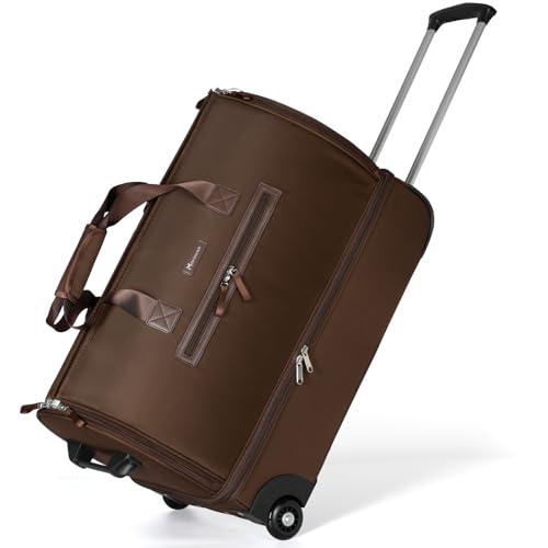 Modoker Convertible Rolling Garment Bag for Travel, Suit Travel Bag with Trolley, Garment Duffel Bag with Wheels & Shoes Compartment for Business Trip, Weekender - Brown - color: 25in-Vintage Cognac Brown