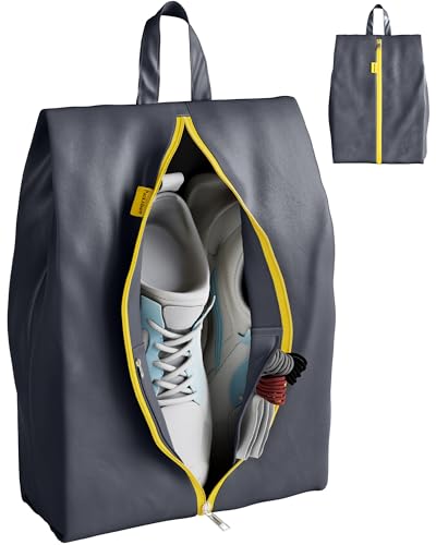 Water Resistant Travel Shoe Bags with Two Inner Pockets - Shoe Carrier Storage Cube Pouch Pack with Zipper & Handle - Portable Shoe Bag for Gym, Traveling, Dance, Track & Field - Grey - style: Grey - 1 Pack