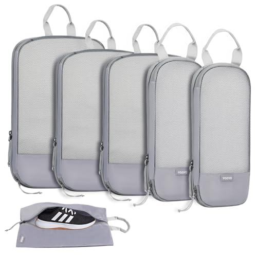 Voova 6 Set Compression Packing Cubes, Travel Accessories Expandable Packing Organizer Bags Set for Carry on Suitcase, Durable Luggage Packing Cubes for Travel Essentials,Grey - color: Grey