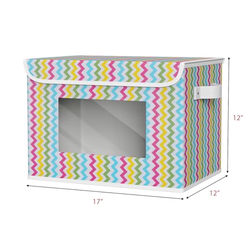 Univivi Fabric Foldable Storage Boxes [4-Pack] Large Collapsible Stackable Storage Bins with Lids, Closet Organizers and Storage Cube Basket for Home, Office, Bedroom (Colorful, 17”x 12” x 12”) - color: Colorful Ripple, size: 17''-4 Pack