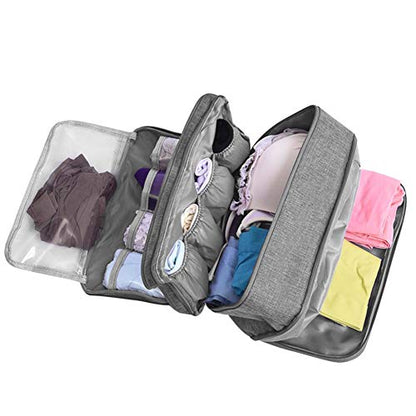Portable Underwear Bra Storage Bag Waterproof Travel Organizers Multi-Layer Toiletry Packing Cube - color: Gray