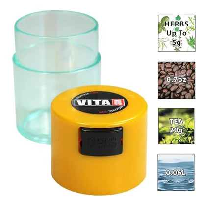 Vitavac - 5g to 20 grams Airtight Multi-Use Vacuum Seal Portable Storage Container for Dry Goods, Food, and Herbs - Yellow Clear - color: Yellow