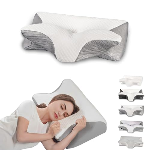 Cervical Pillow for Neck Pain Relief, Ergonomic Contour Orthopedic Pillow for Sleeping Shoulder Pain & Support, Cozy Memory Foam Neck Pillow Mesh Pillowcase for Side Back Stomach Sleeper(Grey) - color: Grey