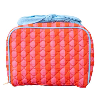 ban.do Large Toiletry Bag for Traveling, Spacious Suitcase Organizer for Makeup/Cosmetics with Pockets, Zippers, Quilted Exterior, Stripes
