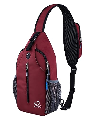 WATERFLY Crossbody Sling Backpack Sling Bag Travel Hiking Chest Bag Daypack (Dark Red) - color: Dark Red