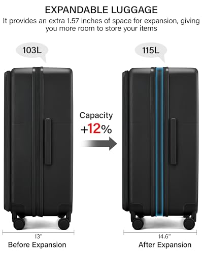 Hanke 28 Inch Expandable Checked Luggage with Cup Holder and Charger Port, Top Opening Hard Shell Large Suitcases with Wheel, Big Travel Rolling Suitcase Trunk Luggage with Lock,Jet Black - color: Jet Black, size: Expandable 28 Inch