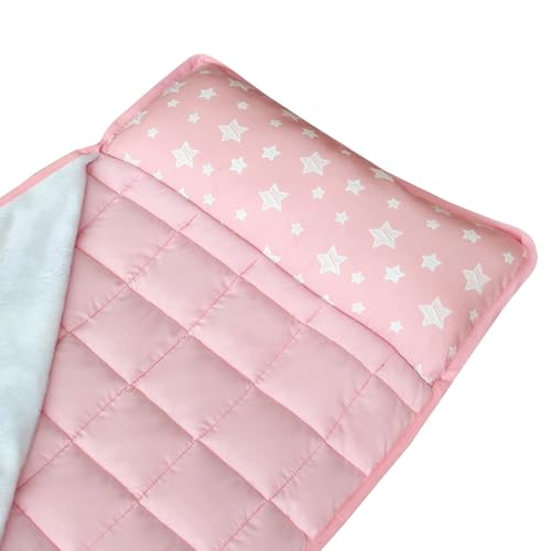 Moonsea Toddler Nap Mat Pink and Fleece Minky Blanket, Lightweight and Soft Perfect for Toddlers Preschool, Daycare, Travel Sleeping Bag for Girls, 21" x 50" Fit on a Standard Cot - color: Pink