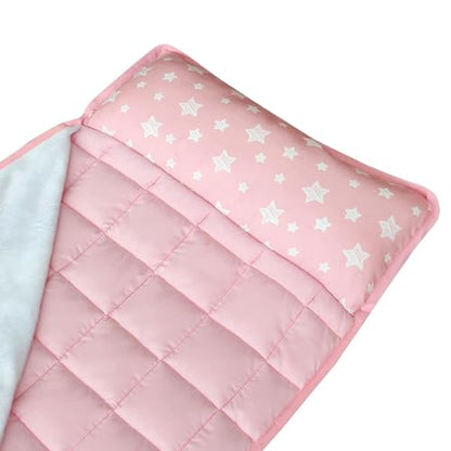 Moonsea Toddler Nap Mat Pink and Fleece Minky Blanket, Lightweight and Soft Perfect for Toddlers Preschool, Daycare, Travel Sleeping Bag for Girls, 21" x 50" Fit on a Standard Cot - color: Pink