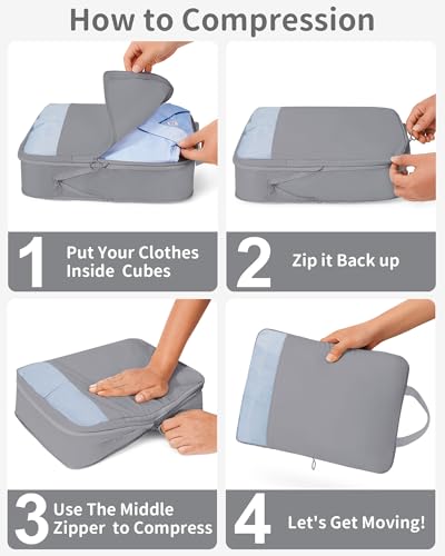 Compression Packing Cubes 11pc Set, Expandable Travel Organizers for Suitcases & Carry Ons, Durable Luggage Packing Bags for Travel Essentials Gray - color: Gray