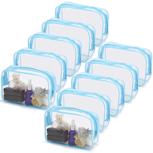 Tbestmax 10 Pcs Clear Cosmetic Bags Makeup Bags Portable Waterproof Travel Toiletry Bags Organizer Blue, 7.5"x 4.8"x 2.3" - color: Medium - Blue