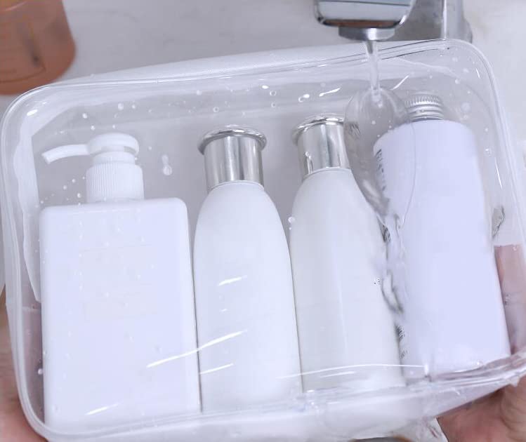 BEFORYOU 6 Pack Clear Toiletry Carry Pouch with Zipper Portable Plastic Waterproof Cosmetic Bag TSA Approved for Vacation Travel Bathroom and Organizing (White, Large) - size: Large bags only