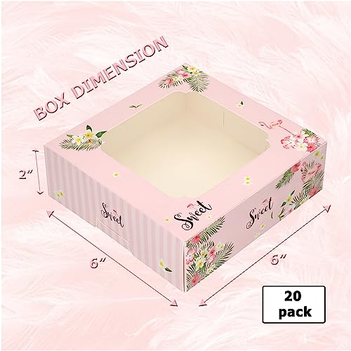 20 Pack Bakery Boxes with Window Small 6x6x2 inch for Cookie, Candy, Pastry, Brownie, Chiffon Cake, Tart, Pie, Waffle (Pink-Flamingo) - color: Pink-Flamingo