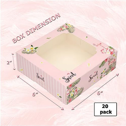 20 Pack Bakery Boxes with Window Small 6x6x2 inch for Cookie, Candy, Pastry, Brownie, Chiffon Cake, Tart, Pie, Waffle (Pink-Flamingo) - color: Pink-Flamingo