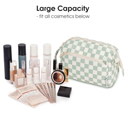 Narwey Makeup Bag Women Girls, Travel Toiletry Bag for Women Cosmetic Bag Organizer Make up Bag with Compartments Toiletries Medicine Bag (Mint Green Checkerboard) - color: Z-Mint Green Checkerboard