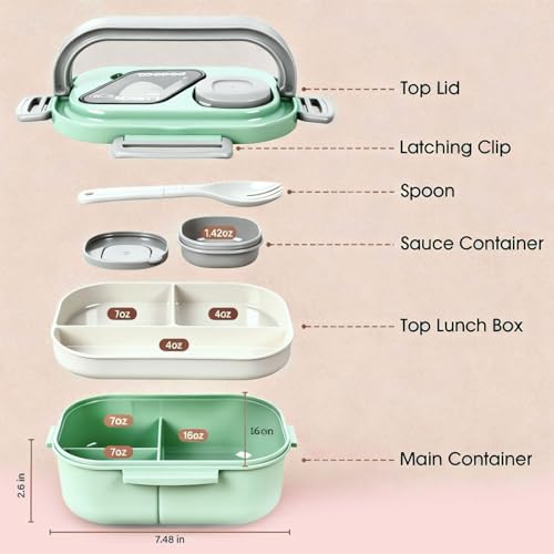 PEDECO Green Lunch Box Set with Bag & Utensil, Leak Proof for Women Men Kid | 2-tier stackable container with sauce pod,Insulated bag keeps food hot or cold,Microwave & dishwasher safe,for women men - color: Green
