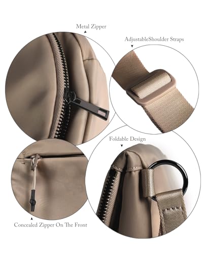 Crescent Bag for Women and Men, Fashion Medium Nylon Folding Crescent Moon Bag Single Shoulder Bag with Adjustable Strap - color: Coffee color