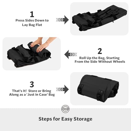 STOVER 45/80/100L Rolling Duffel Bag with Wheels, Large Durable Travel Duffle + Toiletry Bag, Heavy Duty, Packable, Foldable with Shoulder Straps- Use as Luggage or Backpack, Men/Women (Black) - color: Black