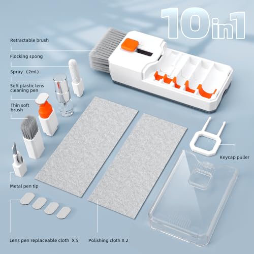 Keyboard Cleaning Kit Laptop Cleaner, All-in-1 Computer Screen Cleaning Brush Tool, Multi-Function PC Accessories Electronic Cleaner Kit Spray for iPhone iPad Macbook Earbud Camera Monitor with Patent - color: White