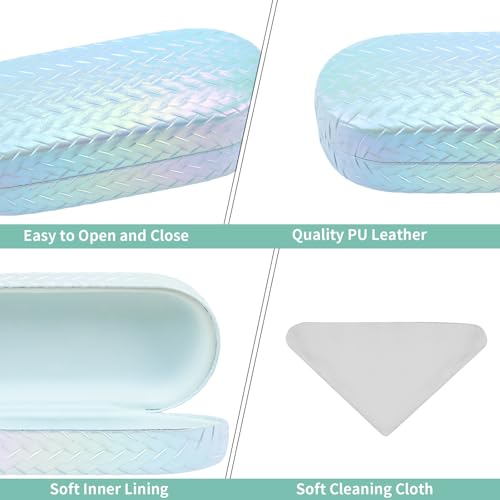 PERFECTSIGHT Sunglasses Case, Large Hard Shell Glasses Case, Cute PU Leather Protective Eyeglasses Case for Women Men - color: Gradient Light Blue