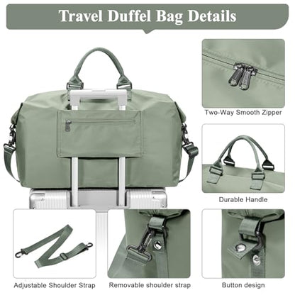 Travel Duffel Bag,Carry-On Overnight Weekender Bags for Women,Personal Item Travel Bag with Shoes Compartment,Sports Gym Bag - color: Green