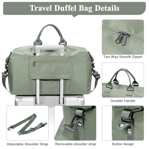 Travel Duffel Bag,Carry-On Overnight Weekender Bags for Women,Personal Item Travel Bag with Shoes Compartment,Sports Gym Bag - color: Green