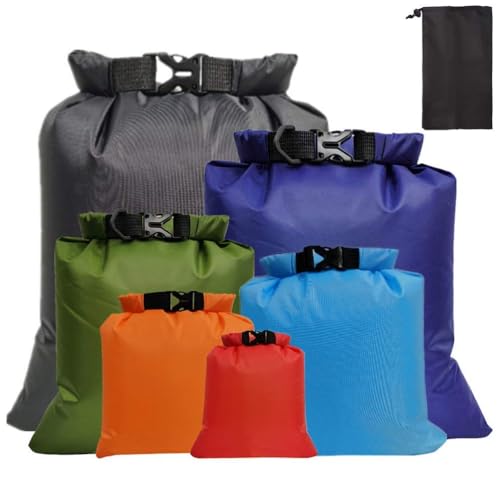 Pimoys 6 Pack Waterproof Dry Bags, Lightweight Outdoor Dry Sacks Ultimate Dry Bags for Kayaking Rafting Boating Camping (1.5L, 2.5L, 3L, 3.5L, 5L, 8L) - color: Multicolor
