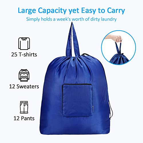 GOGOODA Travel Laundry Bags with Drawstring Closure XL Large Foldable Dirty Clothes bags with Handle Heavy Duty and Washable for College Dorm Travelling Camping, 2 Pack, Navy Blue - color: Navy Blue