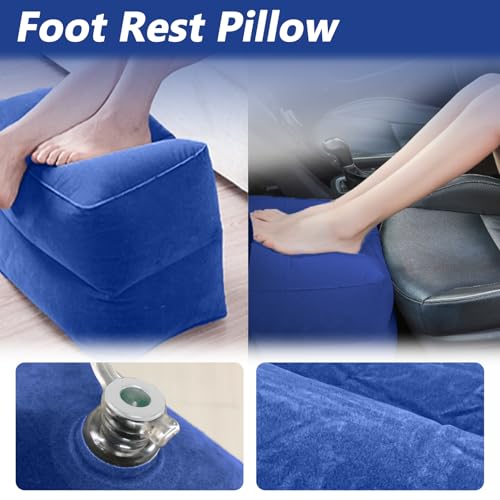 Inflatable Foot Rest Pillow, Height Adjustable Leg Elevation Cushion for Airplane Travel, Car, Office, and Home Use – Foot Stool for Elderly, Bedridden, and Long Flight Comfort, 1 Pcs