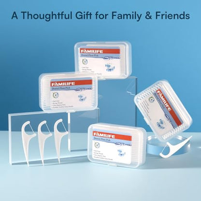 FAMILIFE Floss Picks, 240 Count Unflavored Dental Floss Cleaner, Tooth Picks Flossers with 4 Travel Handy Cases, Helps to Fight Tooth Decay and Keep Your Teeth Clean,Flossing Sticks for Family - color: White 240 Pcs