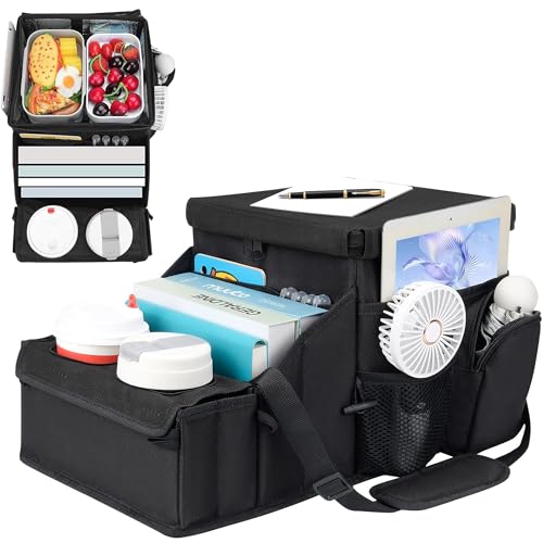 Car Hop Front Seat Organizer with Cup Holder, Movable Divider & Side Pockets, Passenger Seat Storage Caddy for Road Trip, Travel, Work or Kids, Fits Cars Trucks SUVs - color: Black