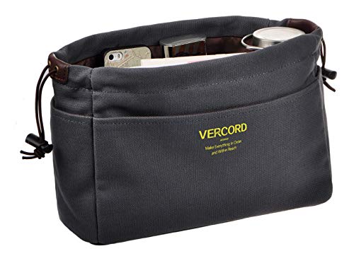 Vercord Canvas Handbag Organizers, Sturdy Purse Insert Organizer Bag in Bag, 10 Pockets Grey Small - color: Grey, size: Small