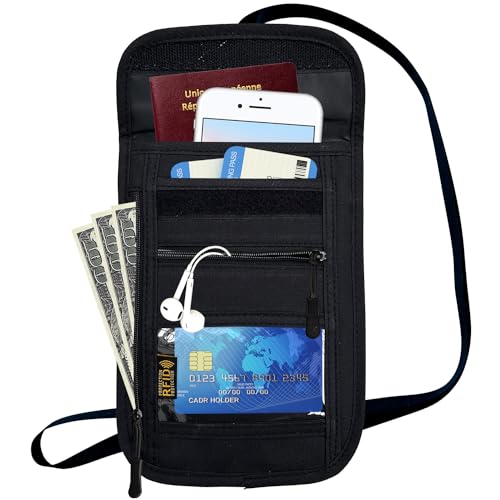 RFID Blocking Travel Neck Wallet Pouch and Passport Holder, Travel Neck Pouch Passport Holder for Women & Men - Black - color: Black