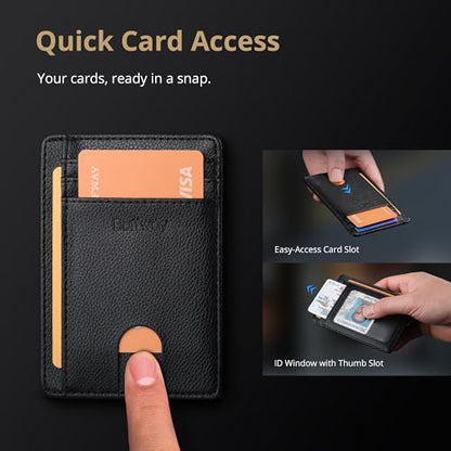 Buffway Slim Minimalist Front Pocket RFID Blocking Leather Wallets for Men and Women - Lichee Black - color: Lichee Black