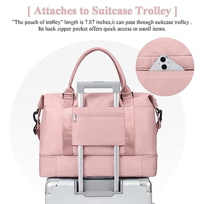 Travel Duffel Bag with Shoes Compartment, Overnight Weekender Bags for Women,Carry on Personal Item Bag，Extra Large - color: A-Pink, size: Extra Large