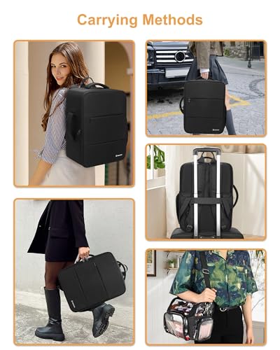 Relavel Makeup Bag Travel Train Case Makeup Backpack with 4 Clear Bags & Makeup Brush Case, Professional Makeup Artist Kit Set Bags, Cosmetics Storage Organizer Box with Adjustable Dividers, Black - color: Black with clear brush case