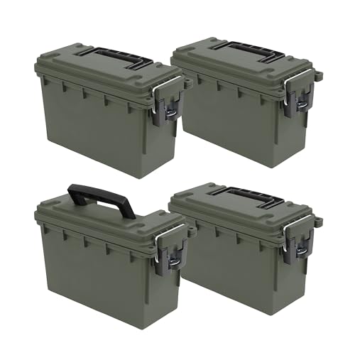 Sheffield 12757 4-Pack Ammo Storage Box, Stackable .30 Cal Field Boxes, Water and Dust Resistant, Lockable Storage Box with Handle, Secures Hunting Gear, Supplies, and Bullets, Made in USA, Green - color: Green, size: Standard 4-Pack
