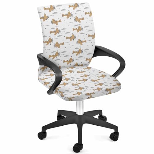 Brown Airplane Office Chair Covers, Stretchable Rotating Chair Slipcovers, Modern Abstract Art Cartoon Clouds Desk Chairs Protector Cover for High Back Chairs, Small - color: Blue, size: Small