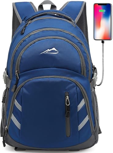 ProEtrade Extra Large Backpack Bookbag for College Laptop Travel, Fit Laptop Up to 17 inch with USB Charging Port Multi Compartment Anti theft, Gift for Women Men (Blue) - color: Classic Blue, size: 17 Inch