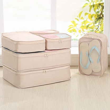 JJ POWER Travel Packing Cubes, Luggage Organizers with Shoe Bag - color: Cream