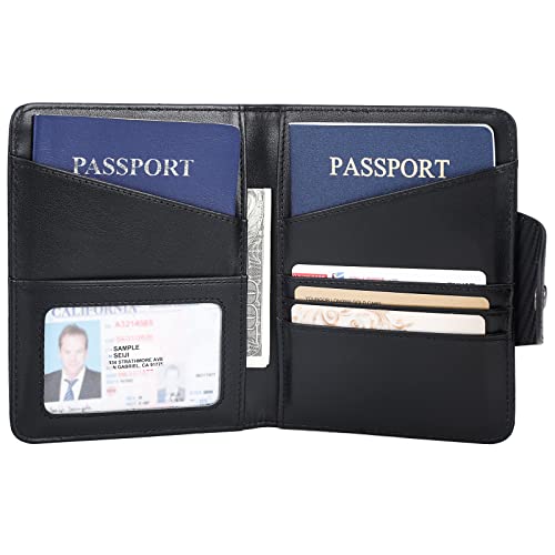 Polare Full Grain Leather Slim and Soft RFID Blocking wallet For Men Snap Bifold Travel Wallet Passport Holders 2 Passports (Carbon Black) - color: Carbon Black