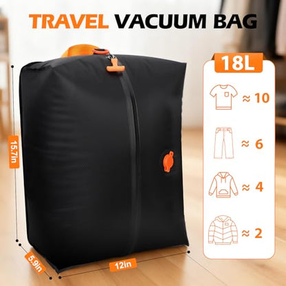 Fantictas Vacuum Travel Bags (1 Pack) - 18L Waterproof & Tear Resistant Travel Compression Bags with Wireless Vacuum Pump for luggage & Backpacks, Space Saving Vacuum Storage Bags