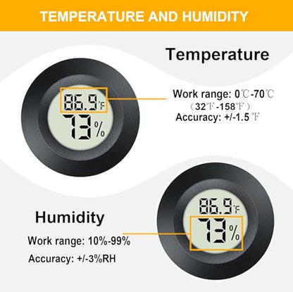 JEDEW 2 Pack Hygrometer Thermometer Digital Humidity Meter Indoor/Outdoor Humidity Monitor Reptile Thermo-Hygrometer for Greenhouse Humidors Terrarium Jars, Fahrenheit (℉) /Celsius(℃) (2)