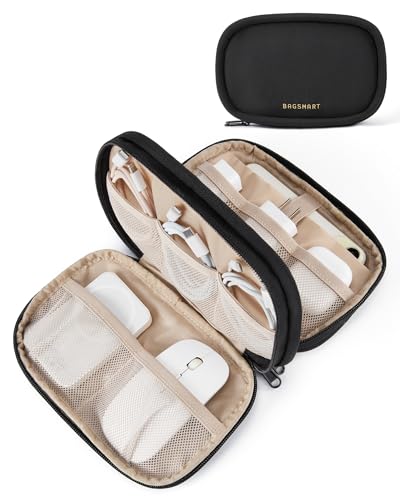 BAGSMART Electronics Organizer Travel Case, Cord Organizer for Women, Travel Cable Bag (Black) - color: A-Double Layer Black