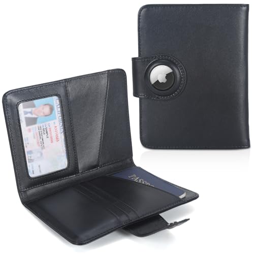 Polare Napa Leather Slim and Soft RFID Blocking wallet For Men Snap Bifold Travel Wallet Passport Holders 2 Passports (Black with AirTag Slot) - color: Black with AirTag Slot