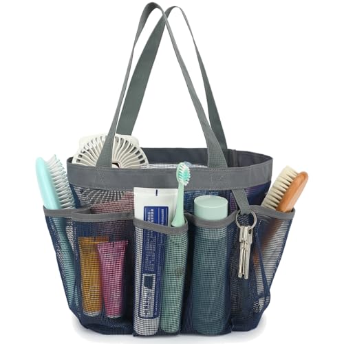 Fammart Mesh Shower Caddy Portable for College Dorm Room Essentials, Odorless Polyester Large Shower Tote Bag with Dual Handles, 8-Pocket Quick-Dry Toiletry Organizer for Travel, Beach, Camping, Gym - color: Multiple Pockets - Cyan