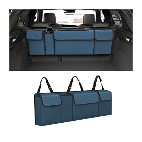 AUCELI Car Trunk Organizer, Backseat Hanging Large Storage with Adjustable Straps, Waterproof Collapsible Cargo Bag with 4 Pockets, Sturdy Space Saver Frees Trunk Floor for SUV, Truck, MPV - color: Blue