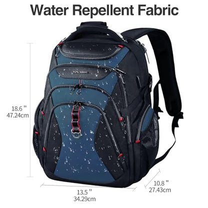 KROSER Travel Laptop Backpack 17.3 Inch XL Computer Backpack with Hard Shell Saferoom RFID Pockets Water-Repellent Business College Daypack Stylish Bag for Men/Women-Black Haze Blue - color: Black/Haze Blue-17.3, size: 17.3 inch
